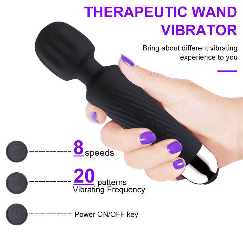Vibromasseur Wand Rechargeable – 8 Vitesses, 20 Modes, Silicone Premium Étanche